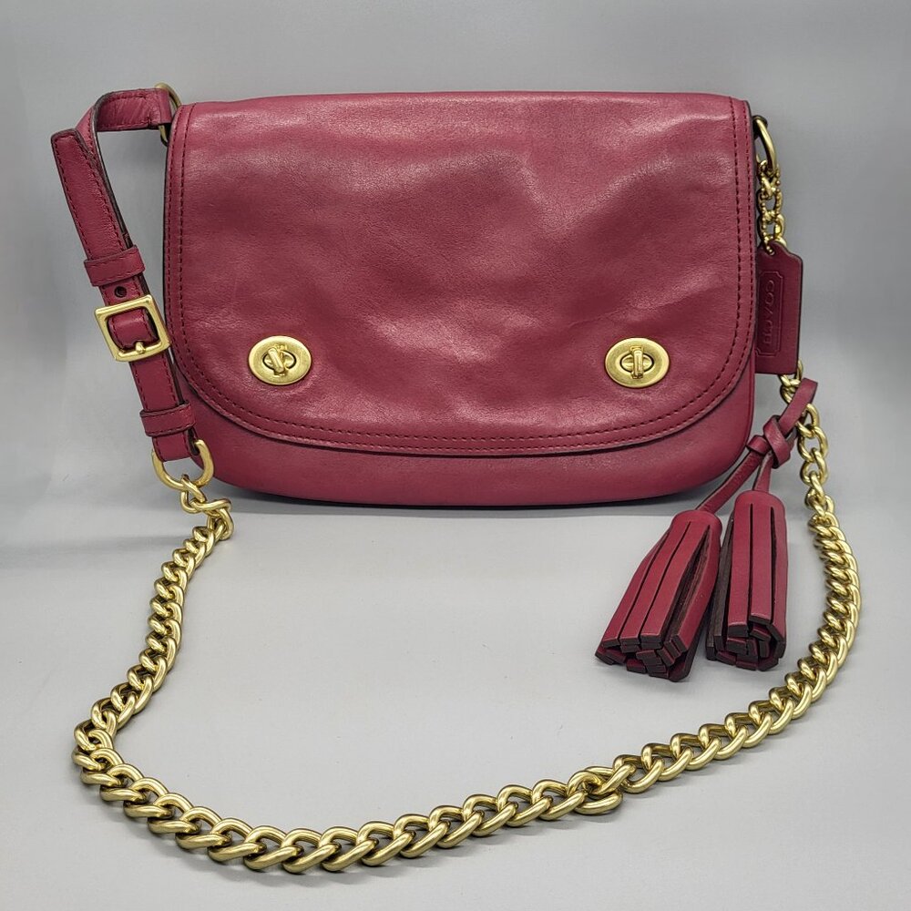 COACH Legacy Leather Double Gusset Flap in Deep Port